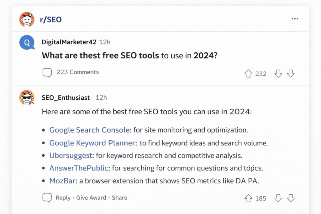 exemplo ficcional de um post no Reddit